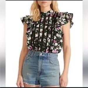 Veronica Beard Floral Print Mock Neck Blouse